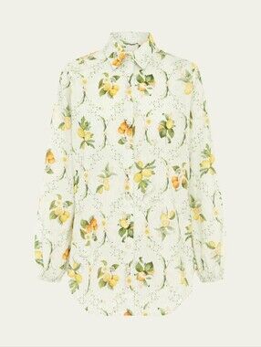 Aqua Blu Atelier Citrus Lemon Print Cotton Shirt Size L Like New